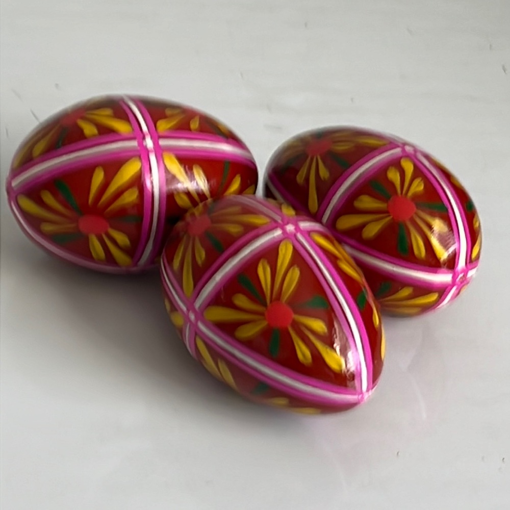 3 Russian/Ukrainian Hand-painted Eggs Eastern Europe Unique One of a Kind